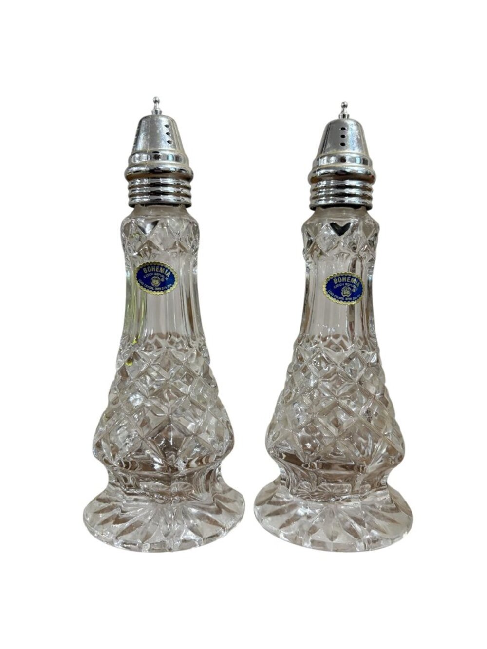 Bohemia Czech Republic Lead Crystal Over Salt & Pepper Shakers Set